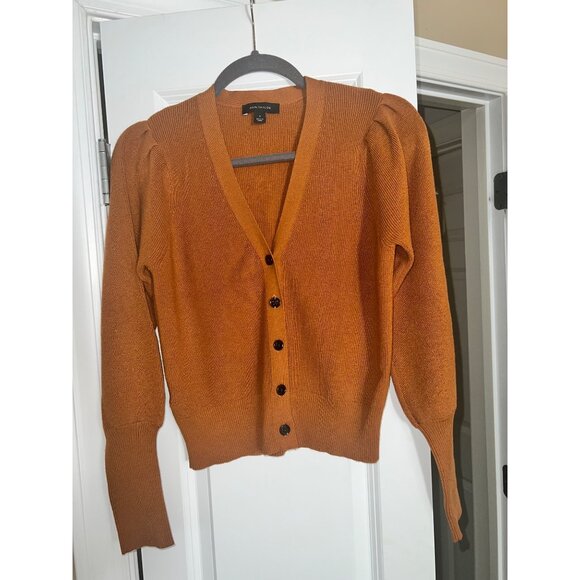 Ann Taylor Womens Cardigan Sweater Rust Button-Up Ribbed Knit - Picture 1 of 5